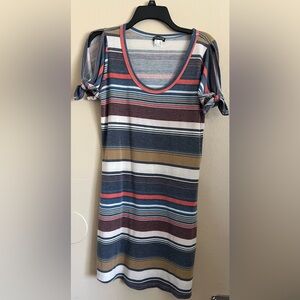 Blue and White Short Sleeve Tie Front dress